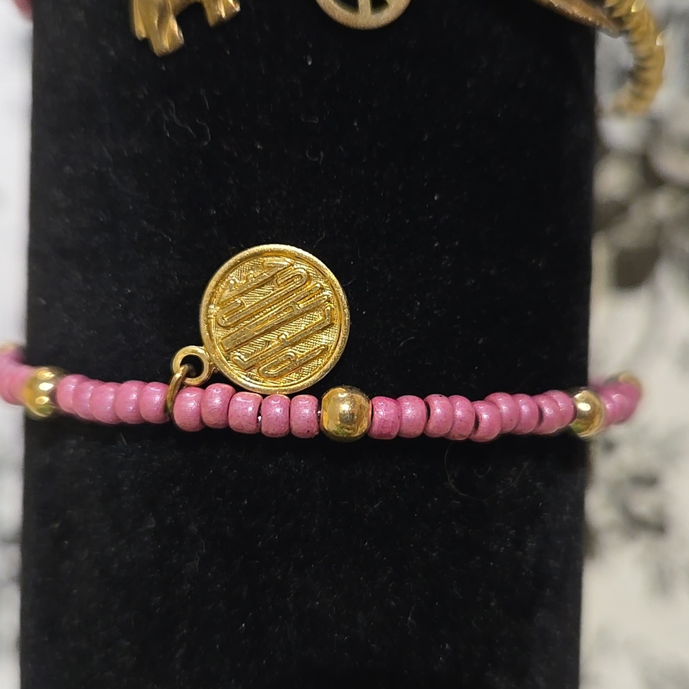 Pink and Gold Beaded Charm Bracelet Set Wg5 - Picture 3 of 7
